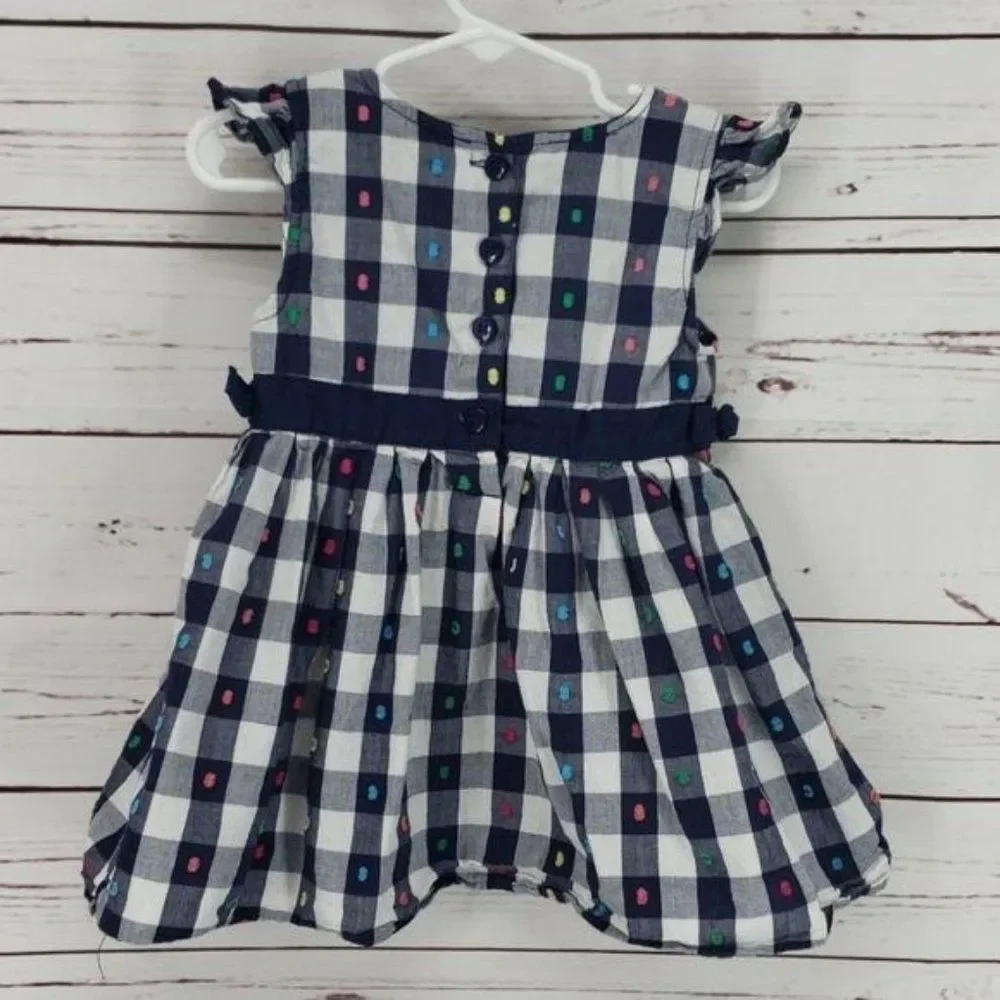 Koala Kids Girls Blue Gingham Checkered Short Sleeve Polka Dot Dress Size 24 Mon